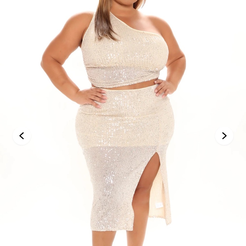 Fashion Nova Cream Sequin Skirt Set